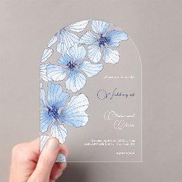 Invitaciones Acrílicas Elegante Boda de Flores Azules