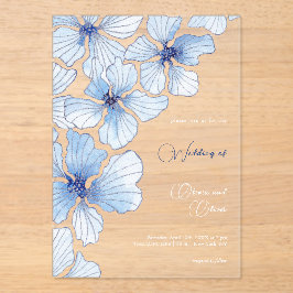 Invitaciones Acrílicas Elegante Boda de Flores Azules