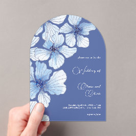 Invitaciones Acrílicas Elegante Boda de Flores Azules