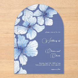 Invitaciones Acrílicas Elegante Boda de Flores Azules