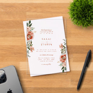 Invitaciones Acrílicas Elegante Boda de flores botánicas de otoño