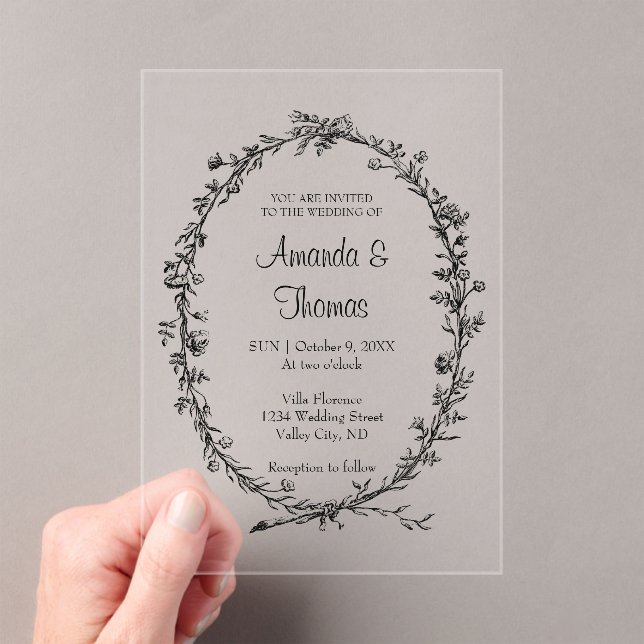 Invitaciones Acrílicas Elegante boda de flores de moda (Insitu (portátil))