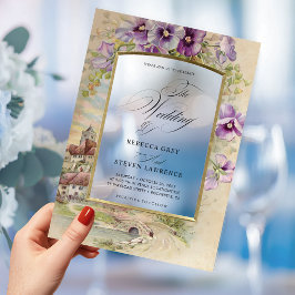 Invitaciones Acrílicas Elegante boda de flores púrpuras de caligrafía vin