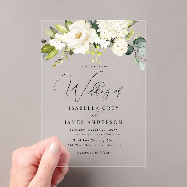 Invitaciones Acrílicas Elegante Boda de follaje floral de champagne claro (Insitu (portátil))