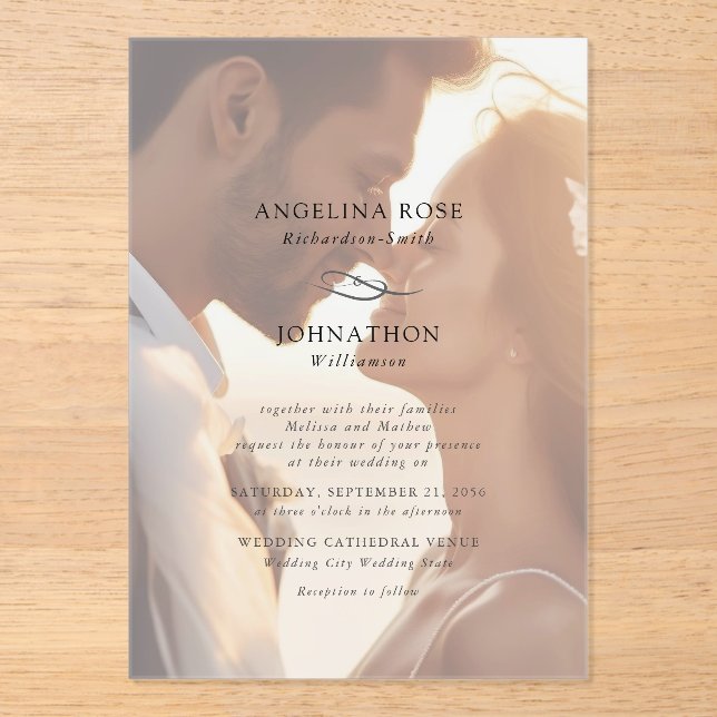 Invitaciones Acrílicas Elegante Boda de fotografía romántico moderno (Anverso)