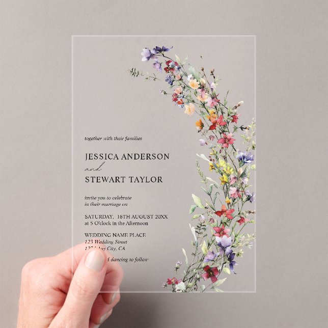 Invitaciones Acrílicas Elegante Boda de fotografías de acuarela de flores (Insitu (portátil))