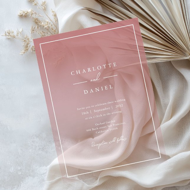 Invitaciones Acrílicas Elegante Boda de gradiente Rosa polvoriento (Elegant Urban Grey Gradient Acrylic Wedding Invitations)
