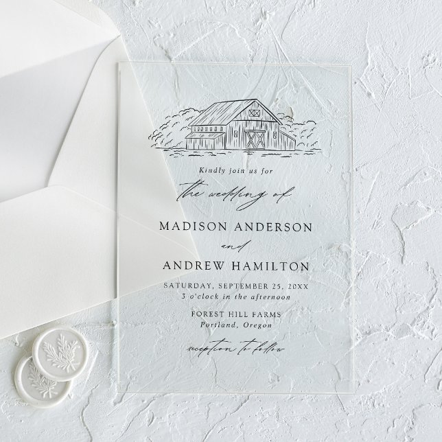 Invitaciones Acrílicas Elegante Boda de granero rústico (Subido por el creador)