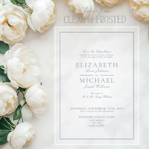 Invitaciones Acrílicas Elegante Boda de guiones clásicos azul y turbio