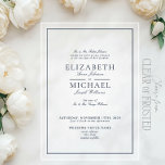 Invitaciones Acrílicas Elegante Boda de guiones clásicos de la Marina Azu<br><div class="desc">La Elegante Invitación a la Boda Azul de la Marina es una expresión atemporal de sofisticación, ofreciendo un diseño refinado que habla mucho con una elegancia subestimada. Con sus riquísimas fronteras azul marino y su guión elegante, marca el tono para una celebración que equilibra la tradición con el encanto moderno....</div>
