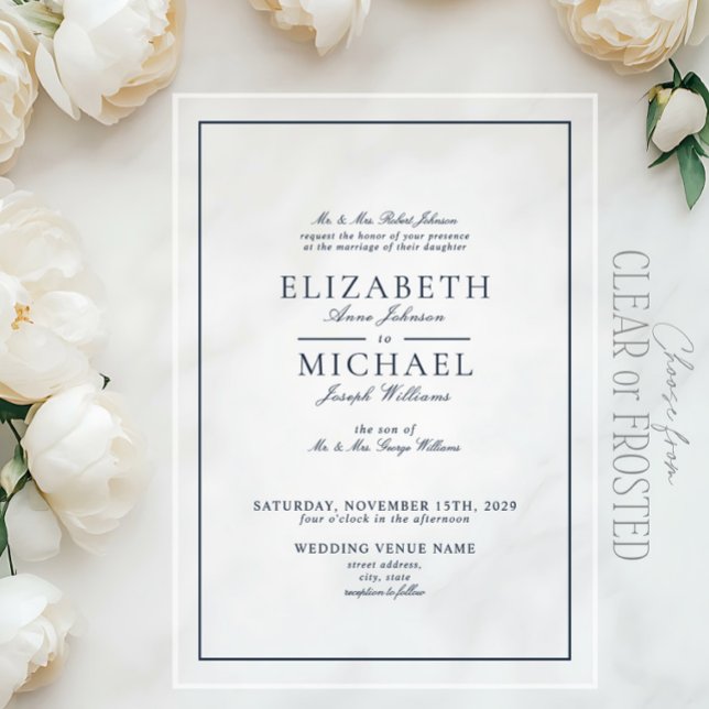 Invitaciones Acrílicas Elegante Boda de guiones clásicos de la Marina Azu (Subido por el creador)