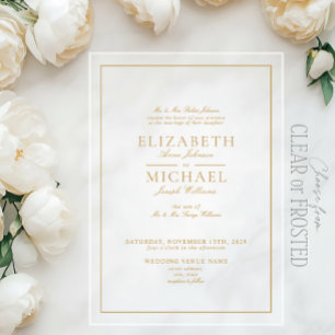 Invitaciones Acrílicas Elegante Boda de guiones clásicos de oro