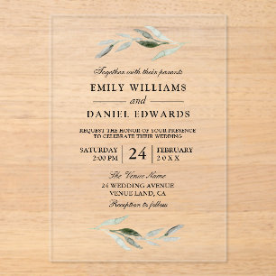 Invitaciones Acrílicas Elegante Boda de hojas verdes