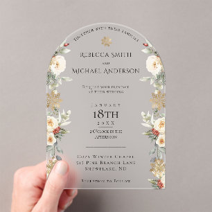 Invitaciones Acrílicas Elegante Boda de Invierno del Arco Floral