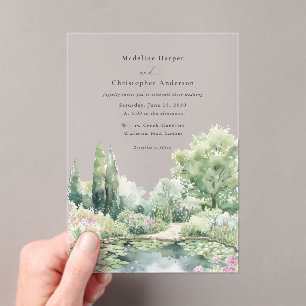 Invitaciones Acrílicas Elegante boda de jardín con acuarela pastel