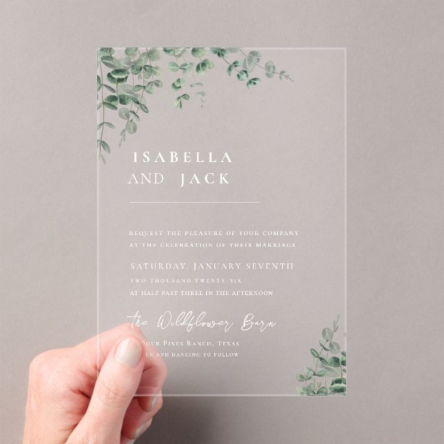 Invitaciones Acrílicas Elegante Boda de la vegetación de guiones Minimali (Insitu (portátil))