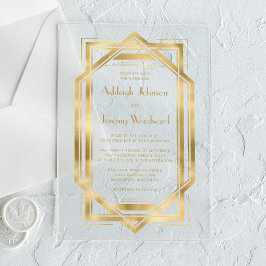 Invitaciones Acrílicas Elegante Boda de marco deco de oro de los años 20