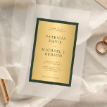 Invitaciones Acrílicas Elegante boda de marco dorado verde oscuro<br><div class="desc">Simple tipografía clásica moderna de color verde esmeralda oscuro y minimalista oro invitación a la boda de acrílico escarcha.             La invitación es apta para una elegante ceremonia de boda formal y recepción.</div>