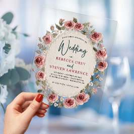 Invitaciones Acrílicas Elegante boda de marco floral lila rosa