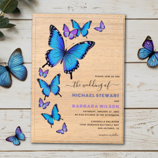 Invitaciones Acrílicas Elegante boda de mariposa floral azul púrpura