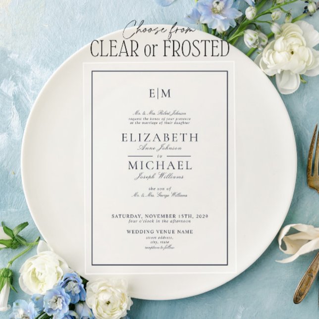 Invitaciones Acrílicas Elegante Boda de Monograma de la Marina Azul con g (Subido por el creador)