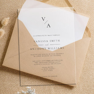Invitaciones Acrílicas Elegante Boda de Monograma Moderno
