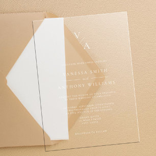 Invitaciones Acrílicas Elegante Boda de Monograma Moderno