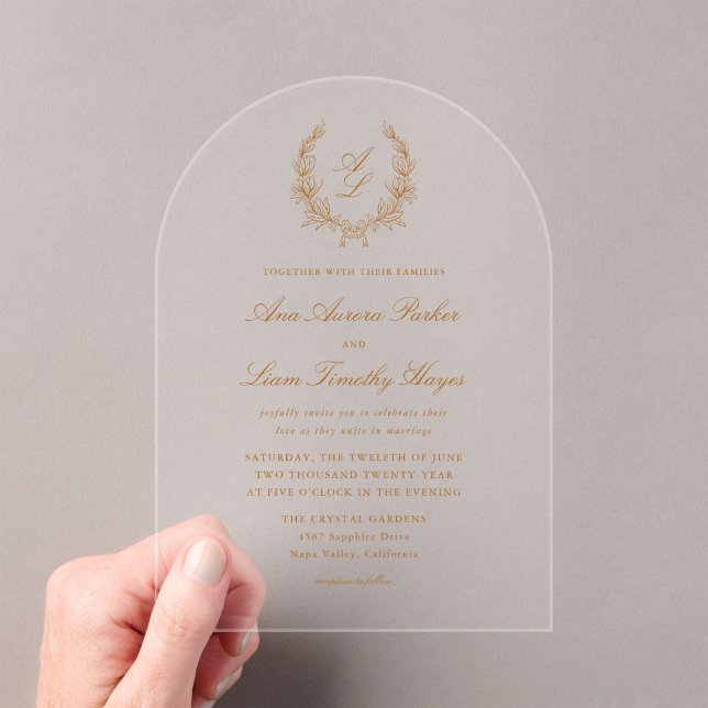 Invitaciones Acrílicas Elegante Boda de Monograma Terracota Floral (Subido por el creador)