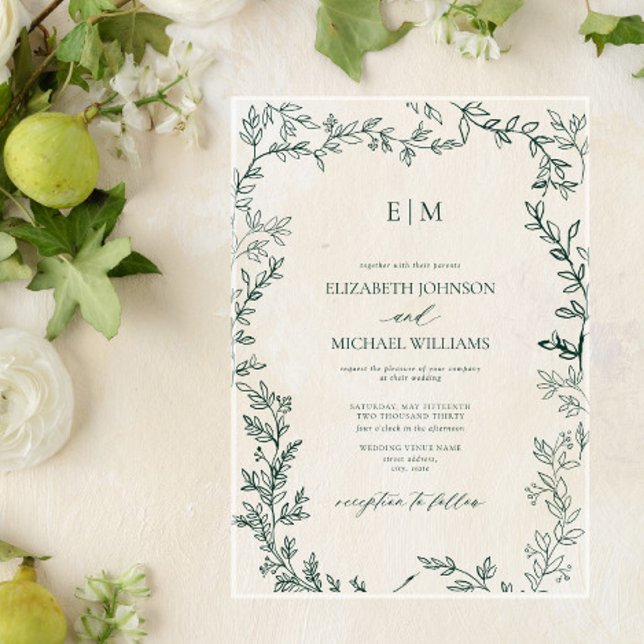 Invitaciones Acrílicas Elegante Boda de Monograma Verde Esmeralda (Subido por el creador)