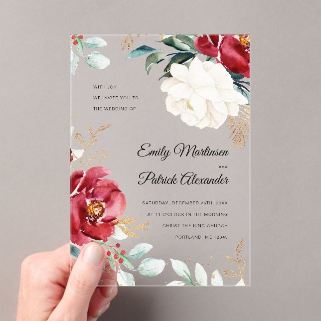 Invitaciones Acrílicas Elegante Boda de Navidades florales de invierno (Insitu (portátil))