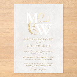 Invitaciones Acrílicas Elegante Boda de oro en monograma de vidrio del ma