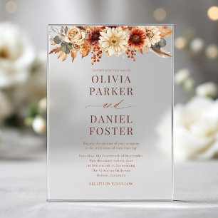 Invitaciones Acrílicas Elegante Boda de Otoño