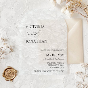 Invitaciones Acrílicas Elegante Boda de patrón floral blanco