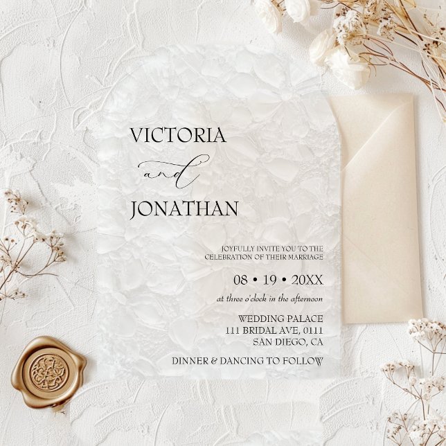 Invitaciones Acrílicas Elegante Boda de patrón floral blanco (Subido por el creador)