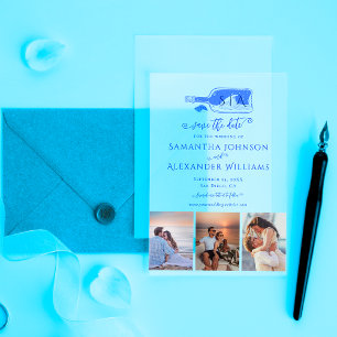 Invitaciones Acrílicas Elegante boda de playa azul polvoriento Save the D