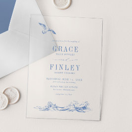 Invitaciones Acrílicas Elegante Boda de Playa Chic Costera Azul