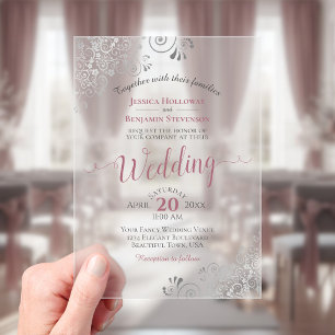 Invitaciones Acrílicas Elegante Boda de Rosa Polvorienta y Caligrafía de 