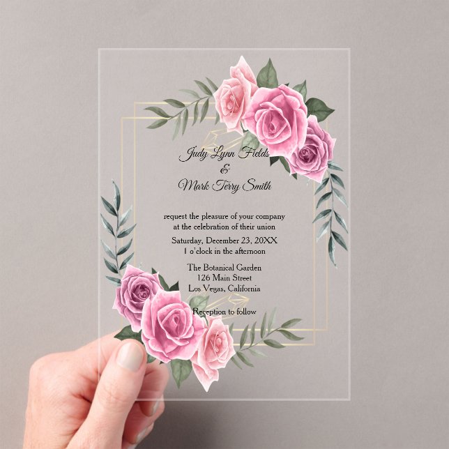 Invitaciones Acrílicas Elegante Boda de rosa rosado geométrico (Insitu (portátil))