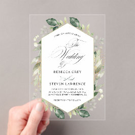 Invitaciones Acrílicas Elegante boda de salvia eucalipto caligrafía