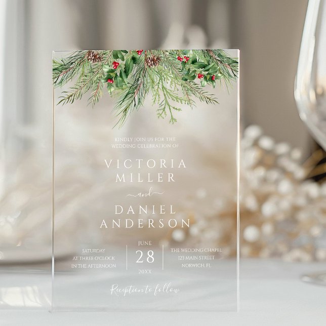 Invitaciones Acrílicas Elegante Boda del follaje botánico de invierno ver (Subido por el creador)
