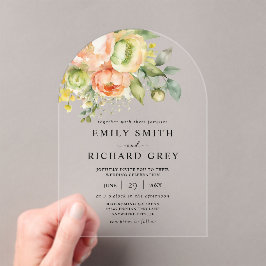 Invitaciones Acrílicas Elegante Boda del follaje floral Peach & Greenerat