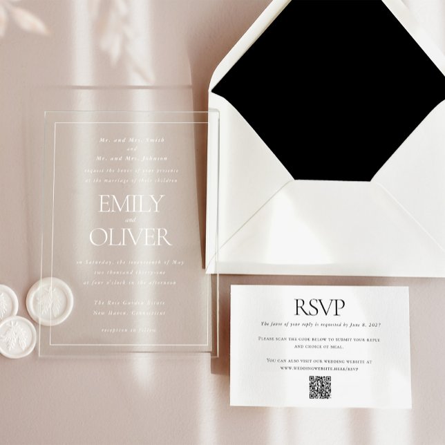 Invitaciones Acrílicas Elegante Boda del reborde blanco del marco blanco  (Subido por el creador)