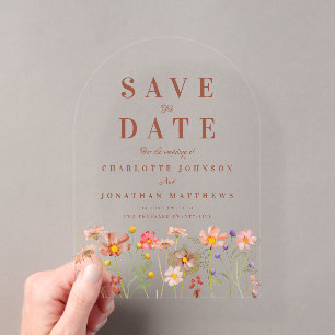 Invitaciones Acrílicas Elegante Boda en Prado de Flores Silvestres Boho