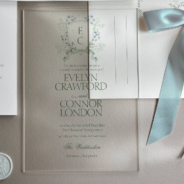 Invitaciones Acrílicas Elegante Boda Escudo floral de invierno