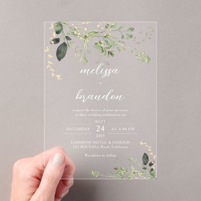 Invitaciones Acrílicas Elegante Boda Eucalyptus (Insitu (portátil))