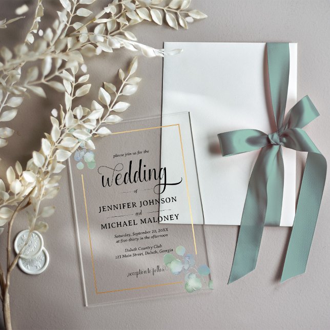 Invitaciones Acrílicas Elegante Boda Eucalyptus Pintado A Mano (Subido por el creador)