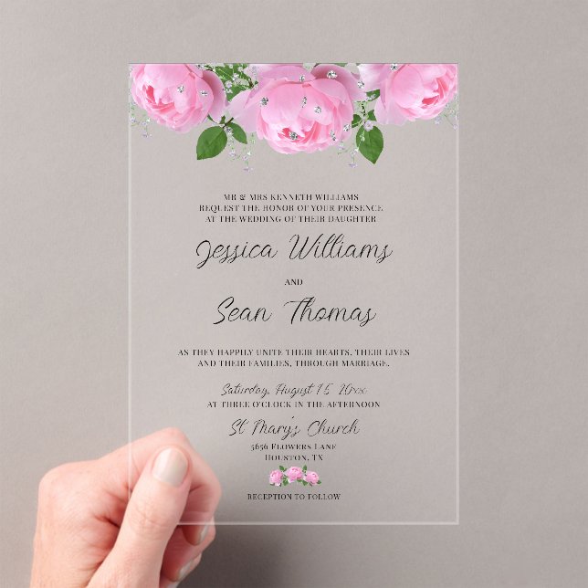 Invitaciones Acrílicas Elegante Boda floral (Insitu (portátil))