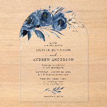 Elegante boda floral acuarela azul marino plata