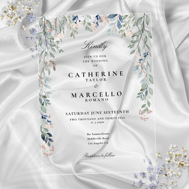 Invitaciones Acrílicas Elegante Boda Floral acuarela de flores silvestres (Elegant Wildflowers Watercolor Floral Wedding Acrylic Invitations)