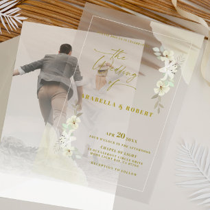 Invitaciones Acrílicas Elegante Boda Floral Acuarela Transparente